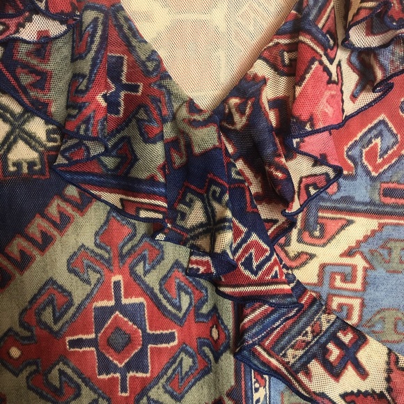 Chaps Denim 3/4 Sleeve Blouse with Ruffle V-Neck   Size XL - Picture 2 of 7